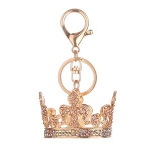 Pink Crystal Fleur-de-lis Tiara Crown Keychain